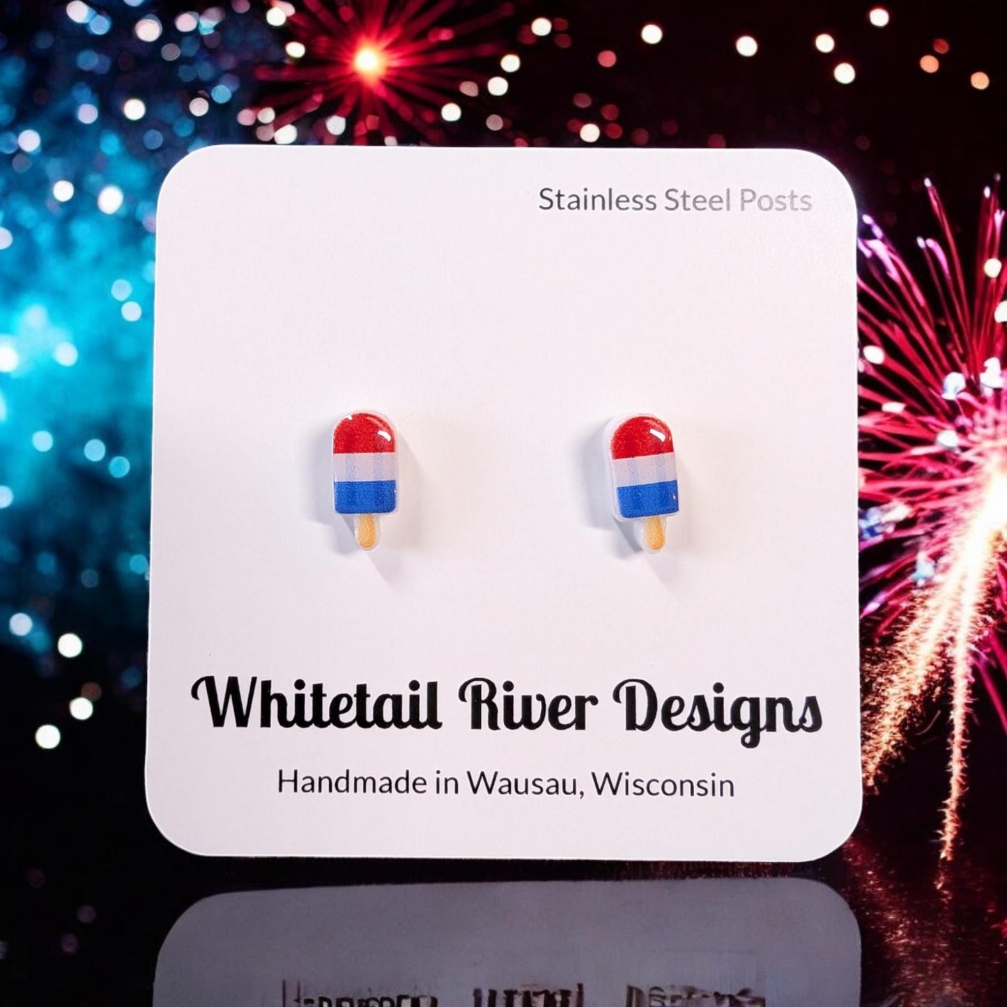 USA Red White and Blue Popsicle Pop Acrylic Stud Earrings with Stainless Steel Posts