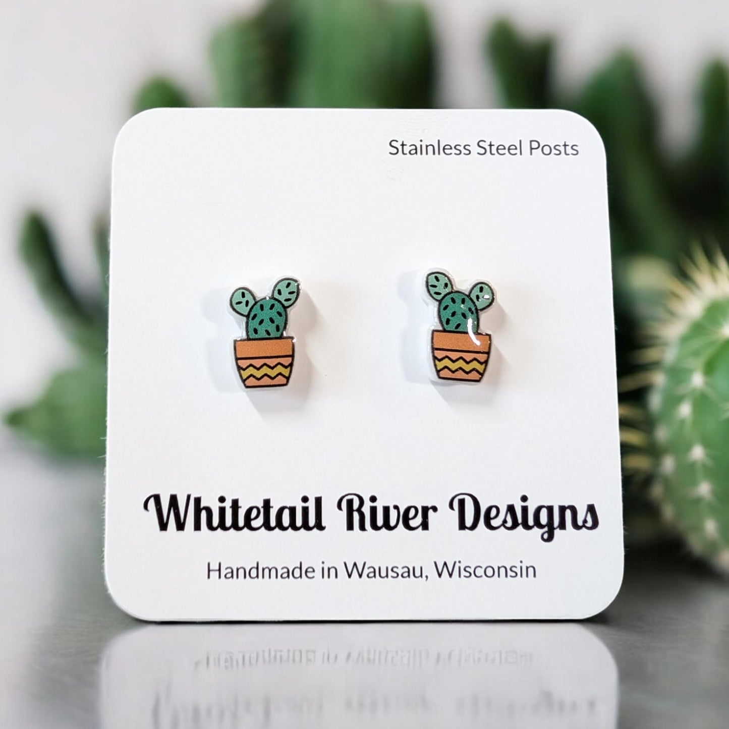Cactus in a Planter Acrylic Stud Earrings with Stainless Steel Posts
