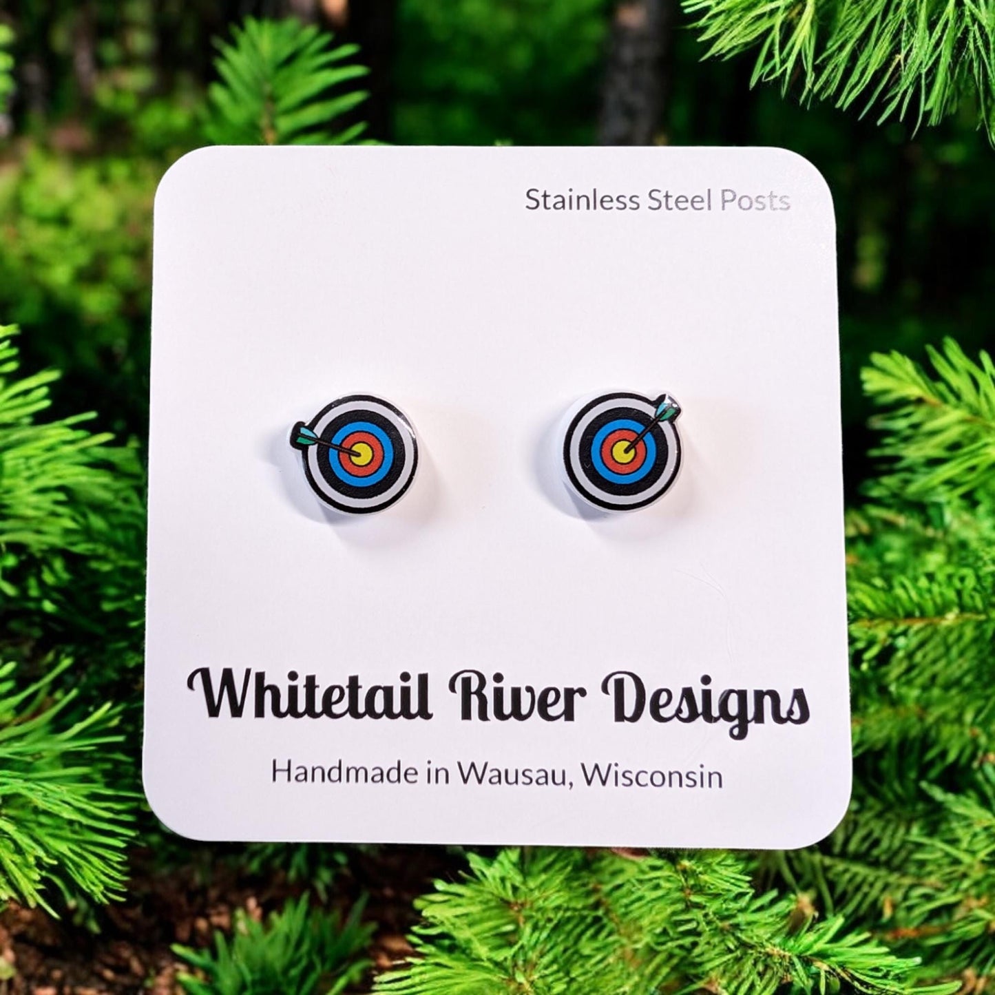 Archery Target with Arrow Acrylic Post Stud Earrings with Stainless Steel Posts