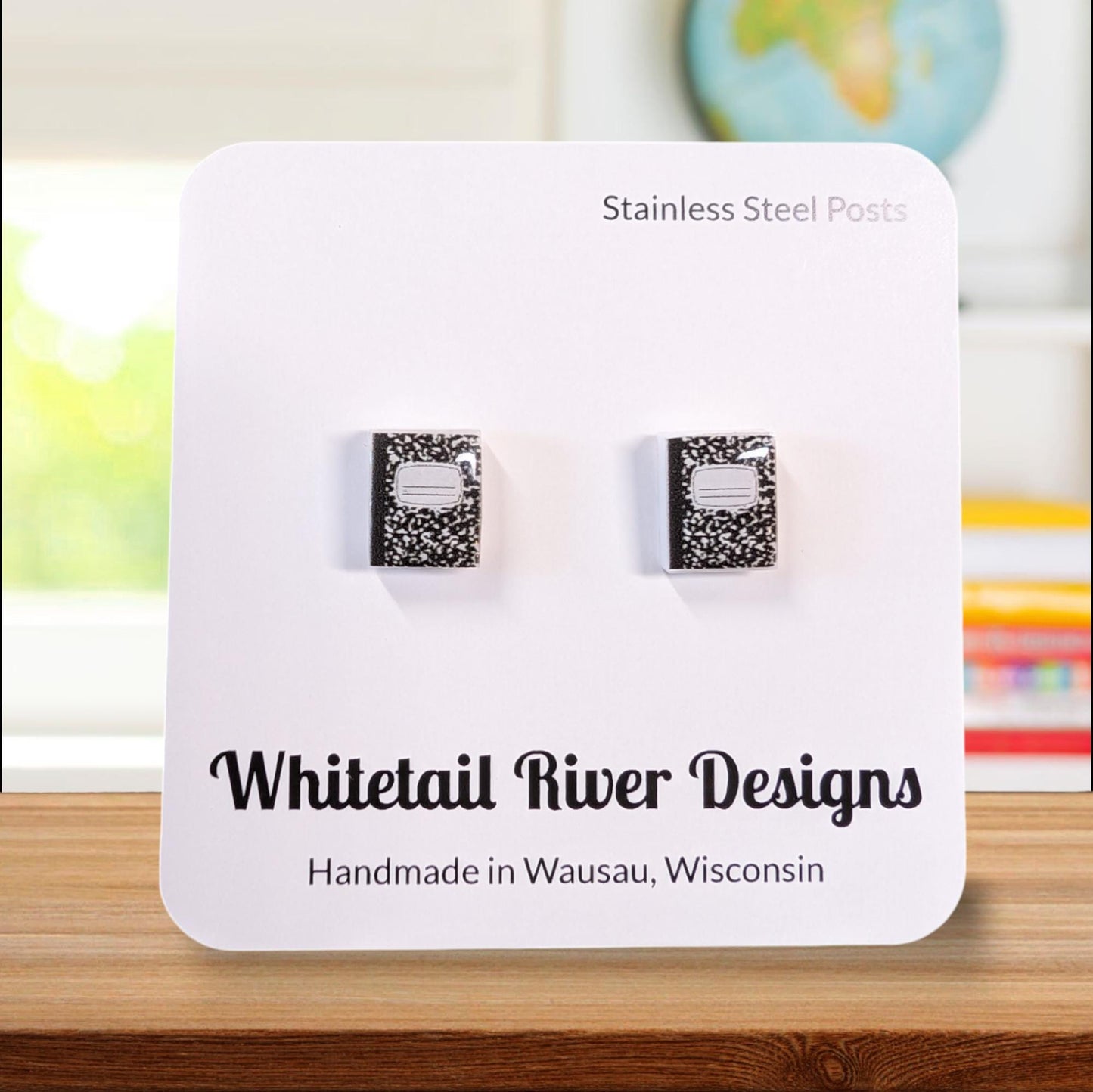 Black Composition Book Acrylic Post Stud Earrings with Stainless Steel Posts