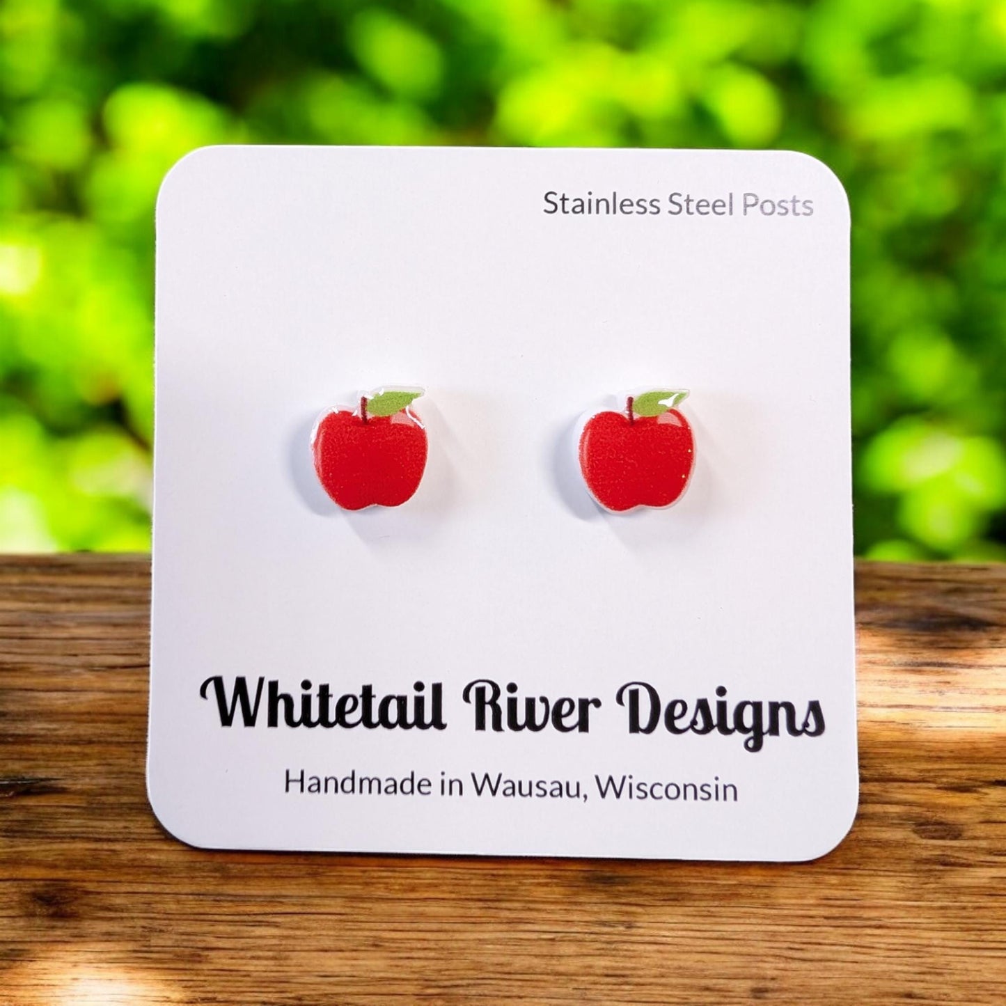 Apple Acrylic Post Stud Earrings with Stainless Steel Posts