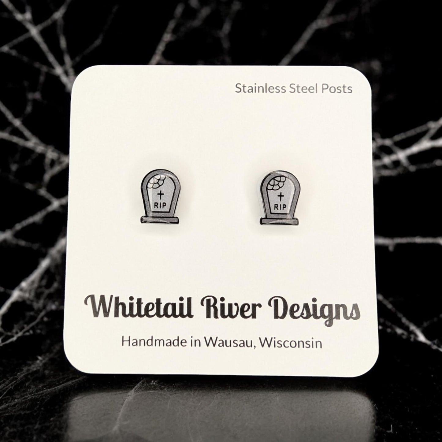 Gravestone RIP Halloween Stud Acrylic Earrings