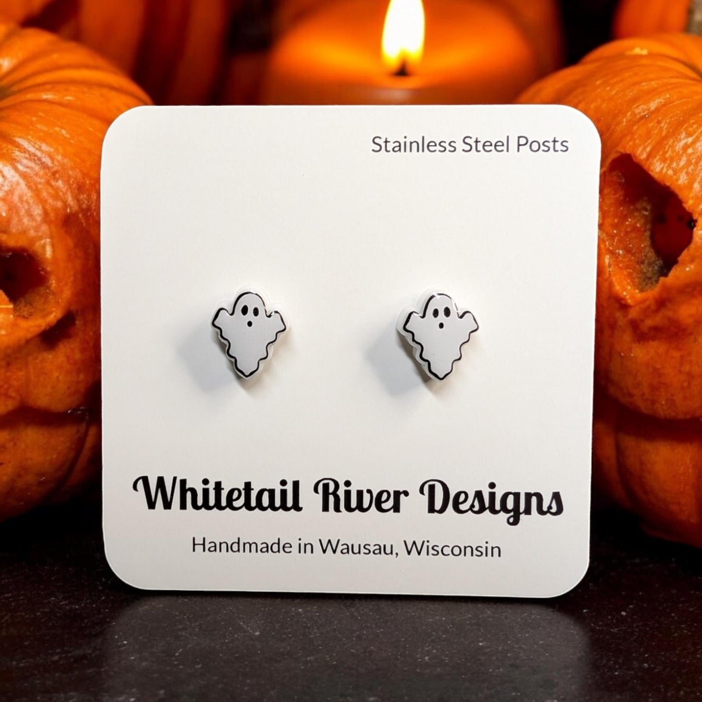 White Ghost Halloween Acrylic Stud Earrings