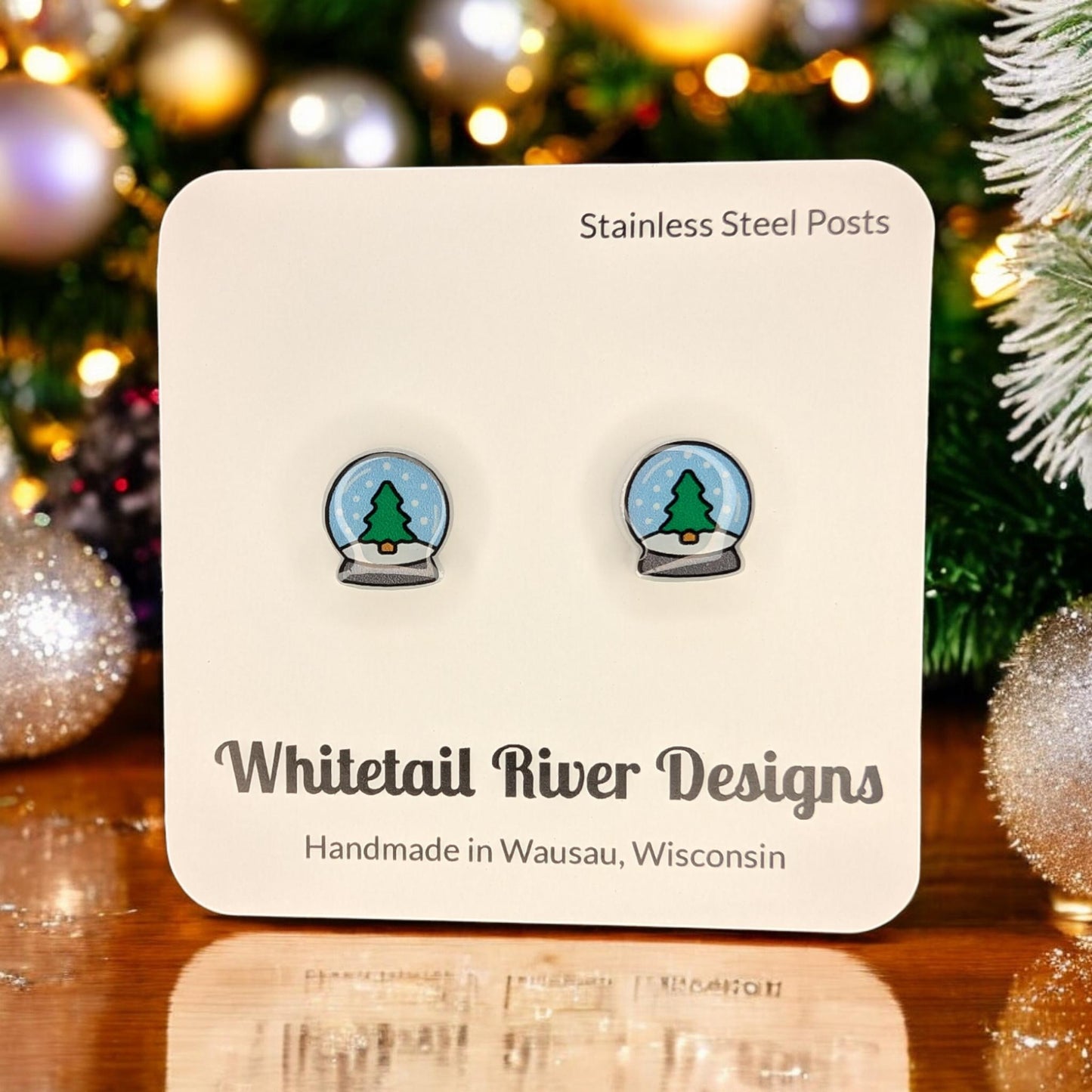 Winter Tree Snow Globe Acrylic Post Earrings