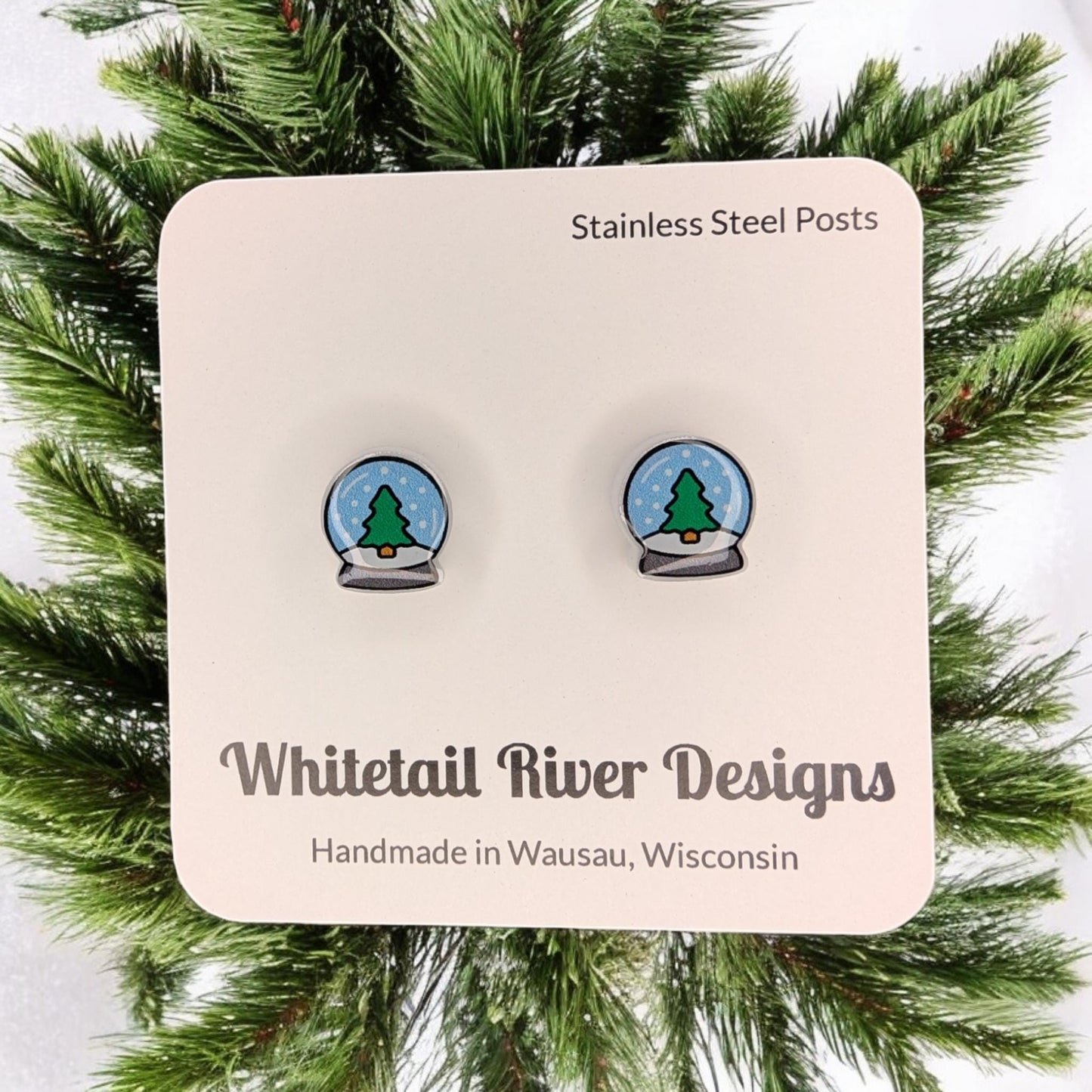 Winter Tree Snow Globe Acrylic Post Earrings