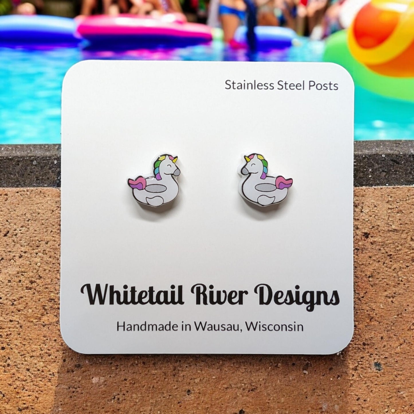 Unicorn Pool Float Acrylic Stud Earrings