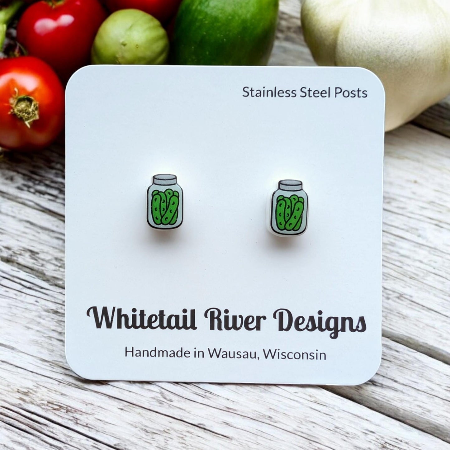 Jar of Pickles Acrylic Post Stud Earrings with Stainless Steel Posts