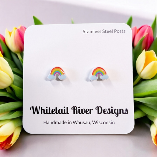 Tiny Rainbow Acrylic Post Earrings with Stainless Steel Posts