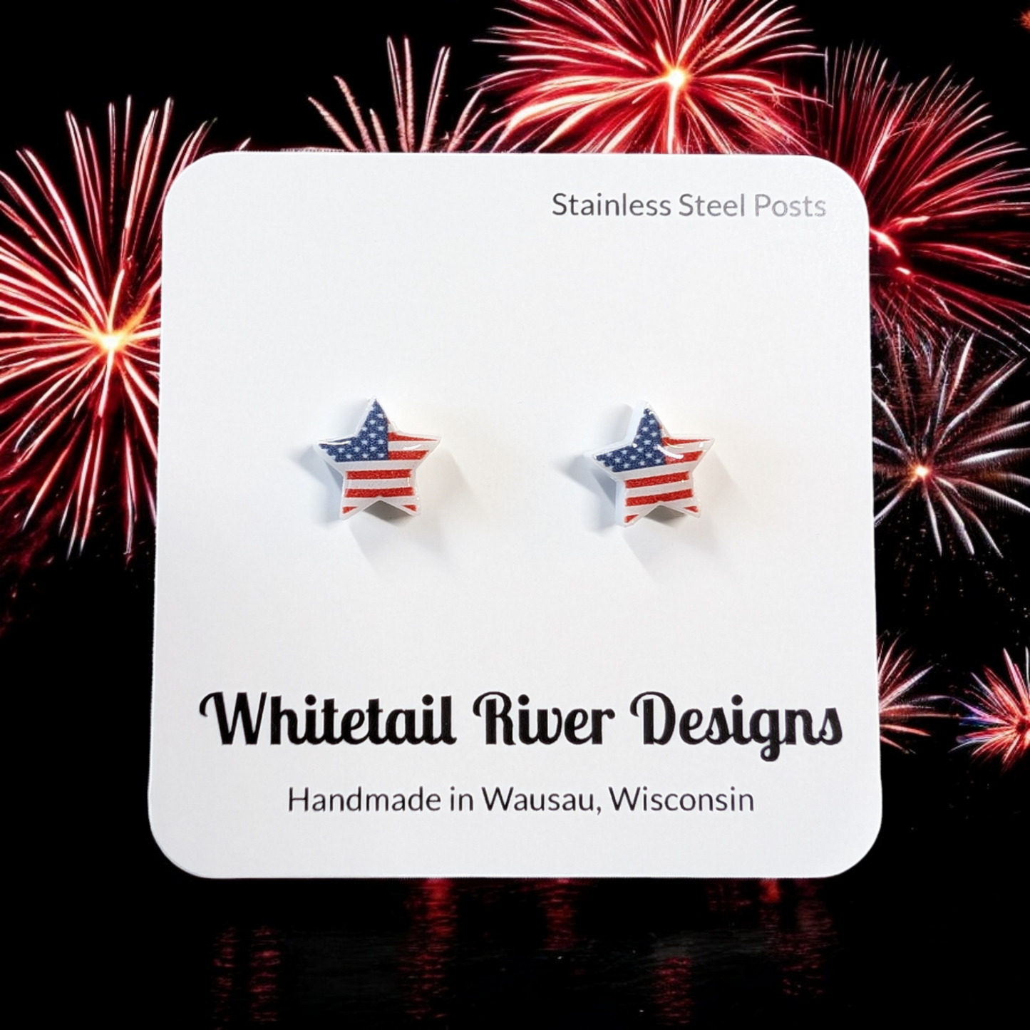 USA Flag Star Acrylic Stud Earrings with Stainless Steel Posts