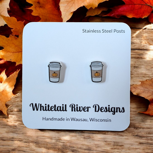 Pumpkin Spice Latte White Acrylic Post Earrings with Stainless Steel Posts