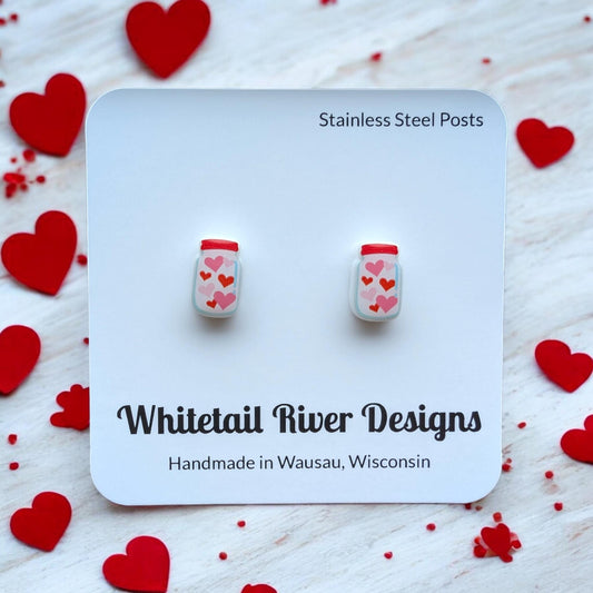 Jar of Hearts Valentine Acrylic Earrings with Stainless Steel Posts