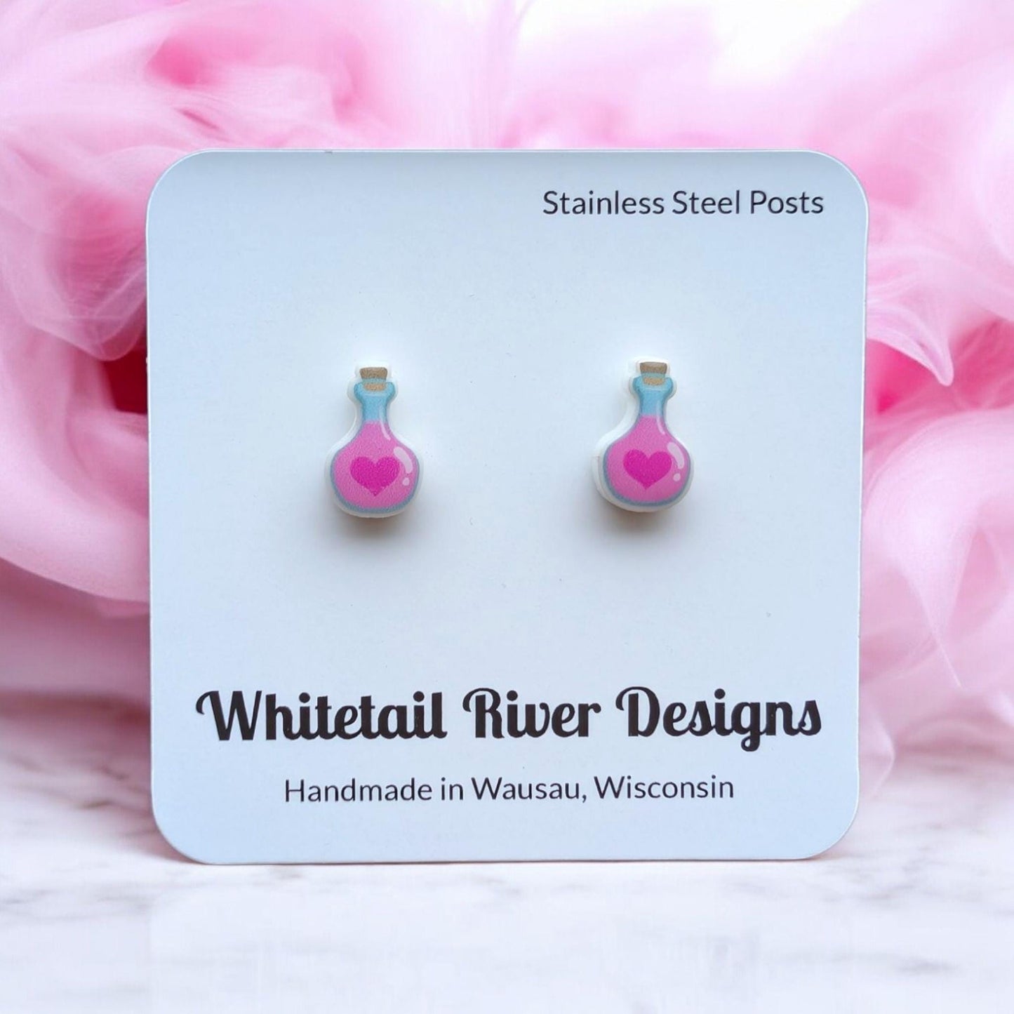 Love Potion Valentine Stud Acrylic Earrings with Stainless Steel Posts