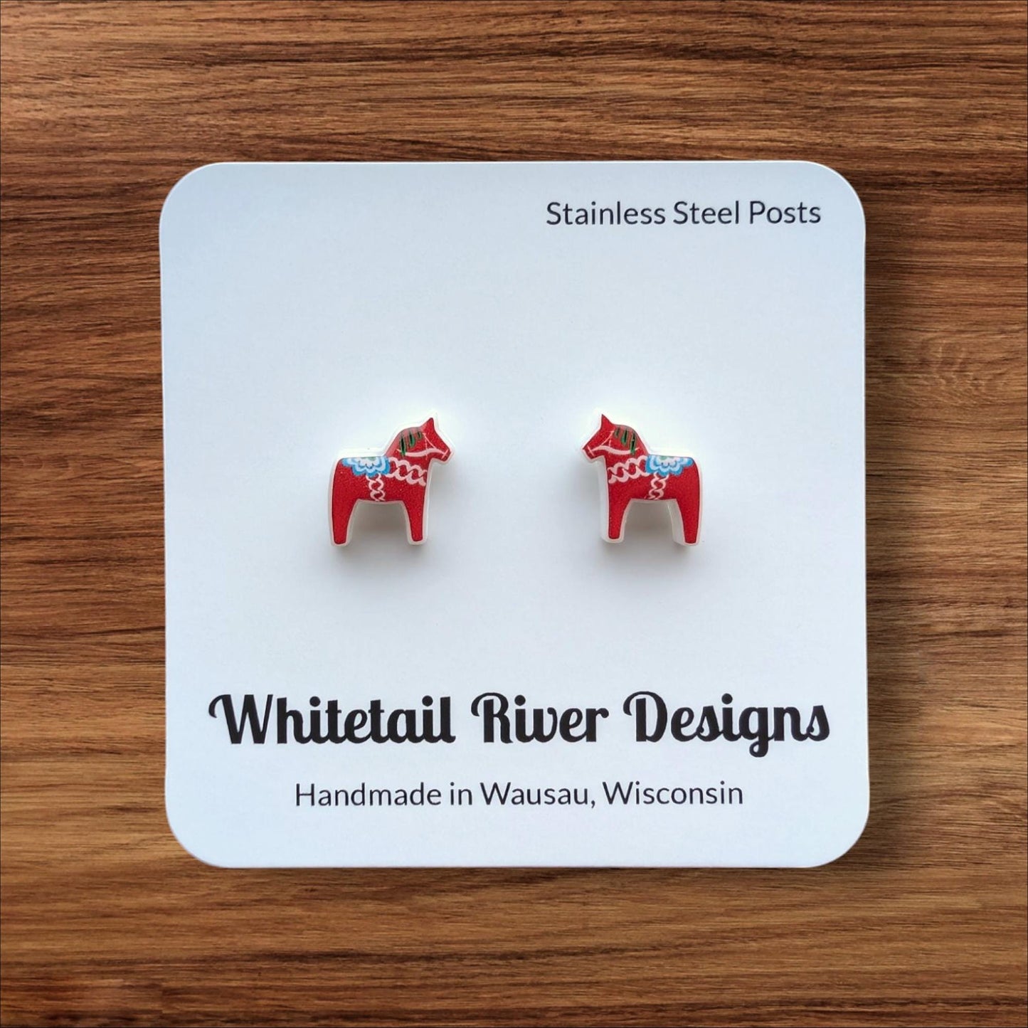 Red Dala Horse Acrylic Post Stud Earrings with Stainless Steel Posts - Updated Style