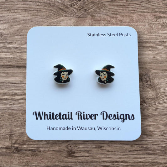 Vintage Retro Witch Stud Earrings with Stainless Steel Posts
