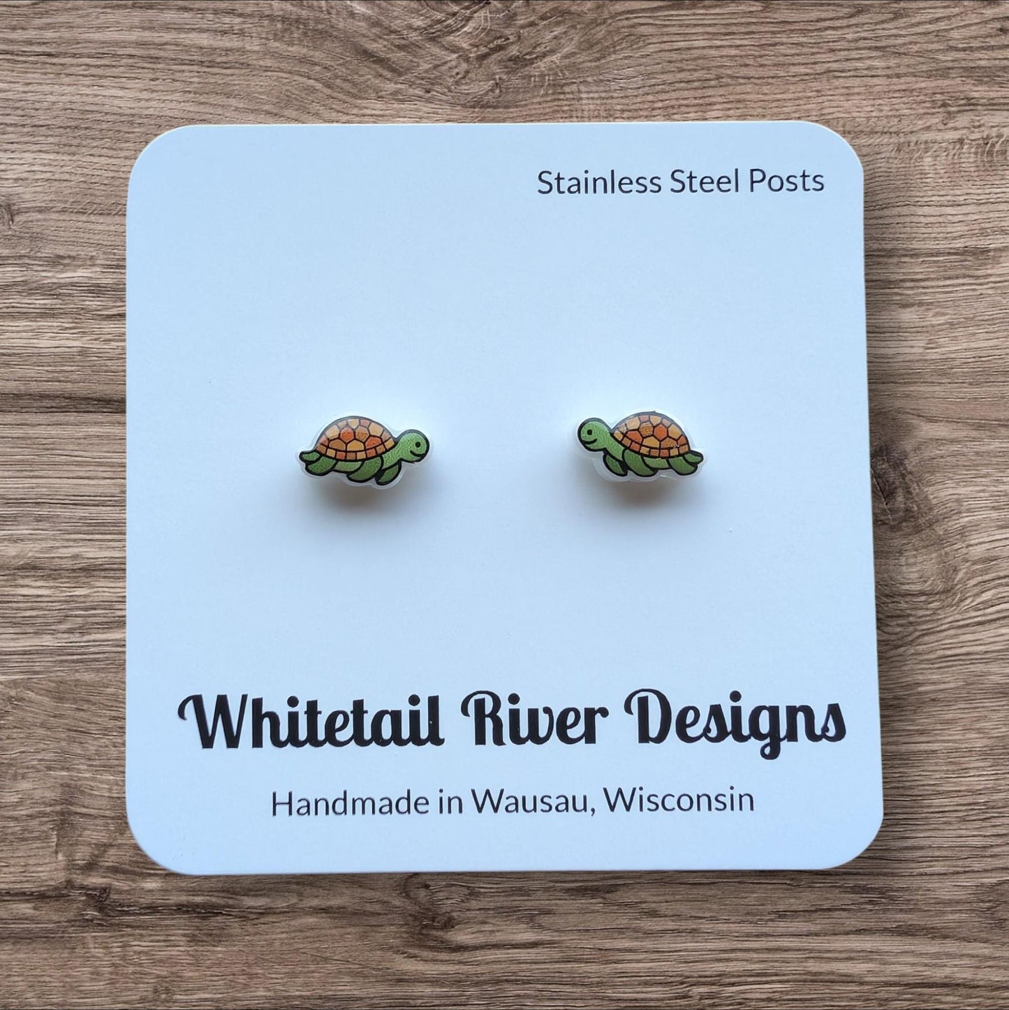 Tiny Turtle Acrylic Earrings with Stainless Steel Posts