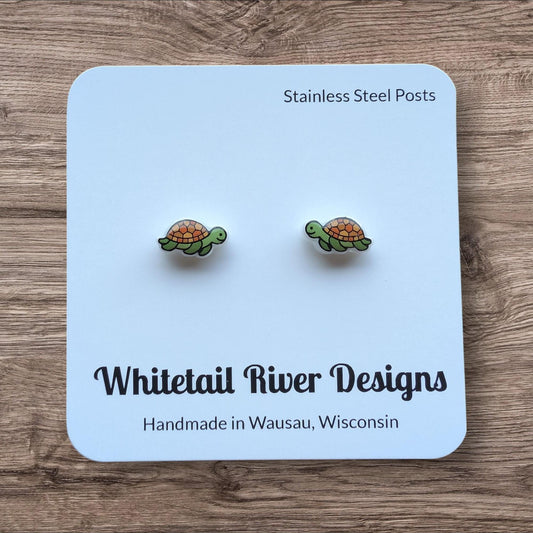 Tiny Turtle Acrylic Earrings with Stainless Steel Posts