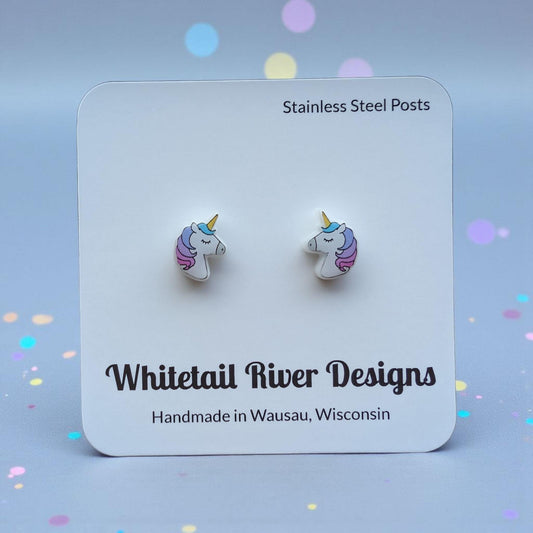 Ombre Unicorn Stud Acrylic Earrings with Stainless Steel Posts