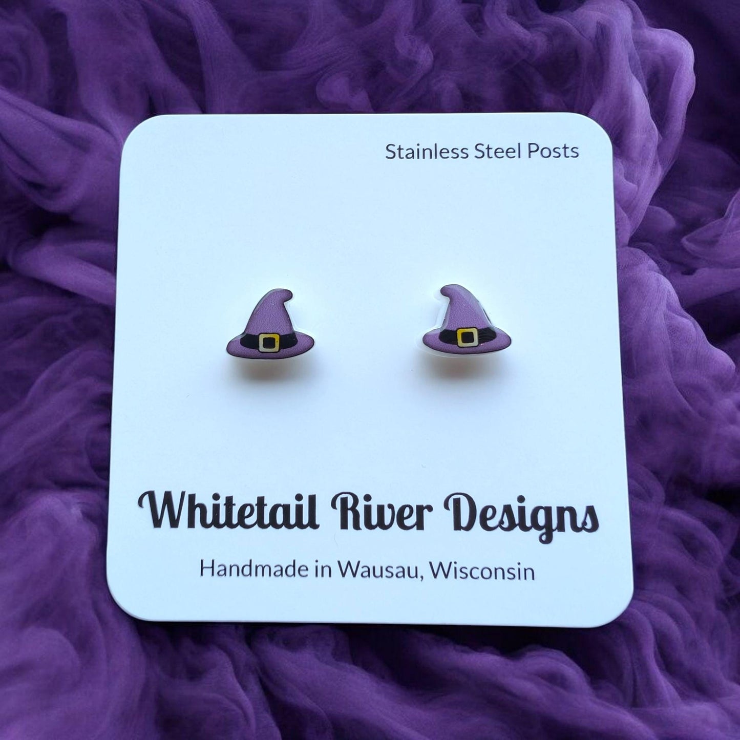 Chunky Purple Witch Hat Stud Earrings with Stainless Steel Posts