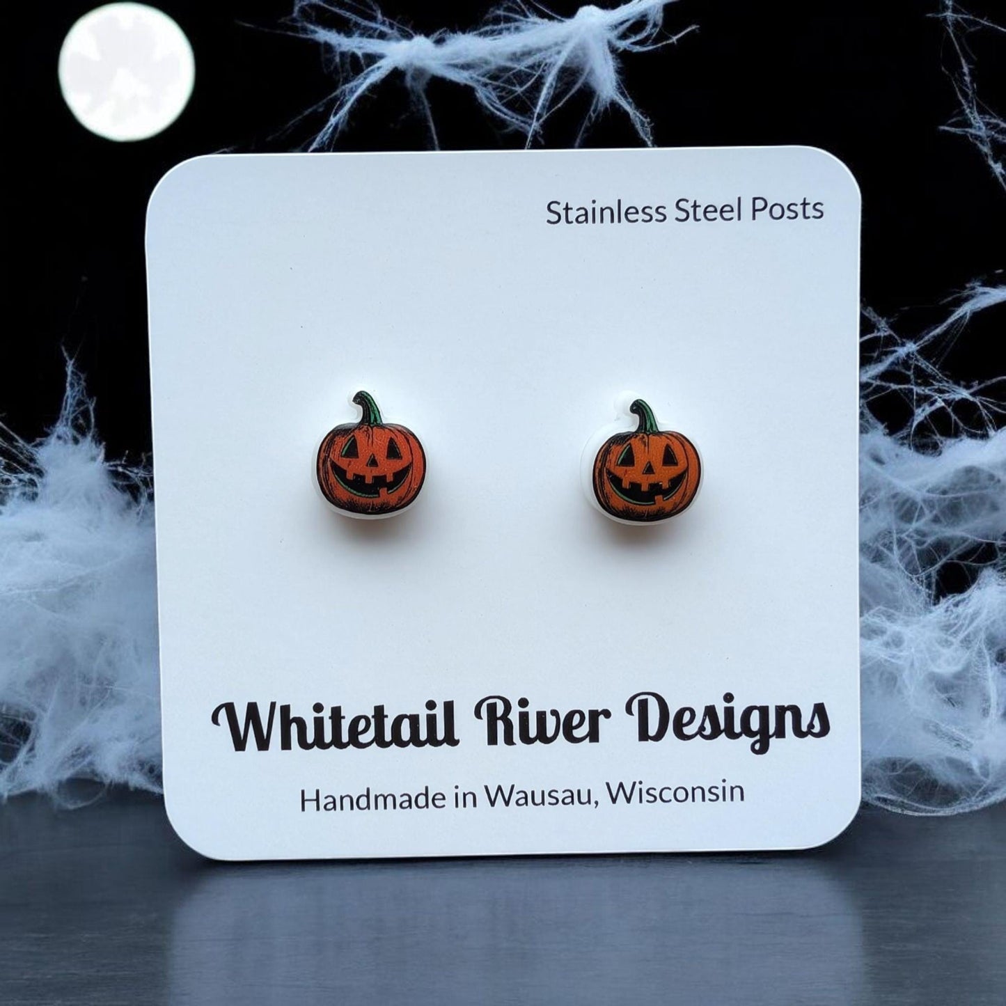 Vintage Retro Jack-O-Lantern Pumpkin Stud Earrings with Stainless Steel Posts