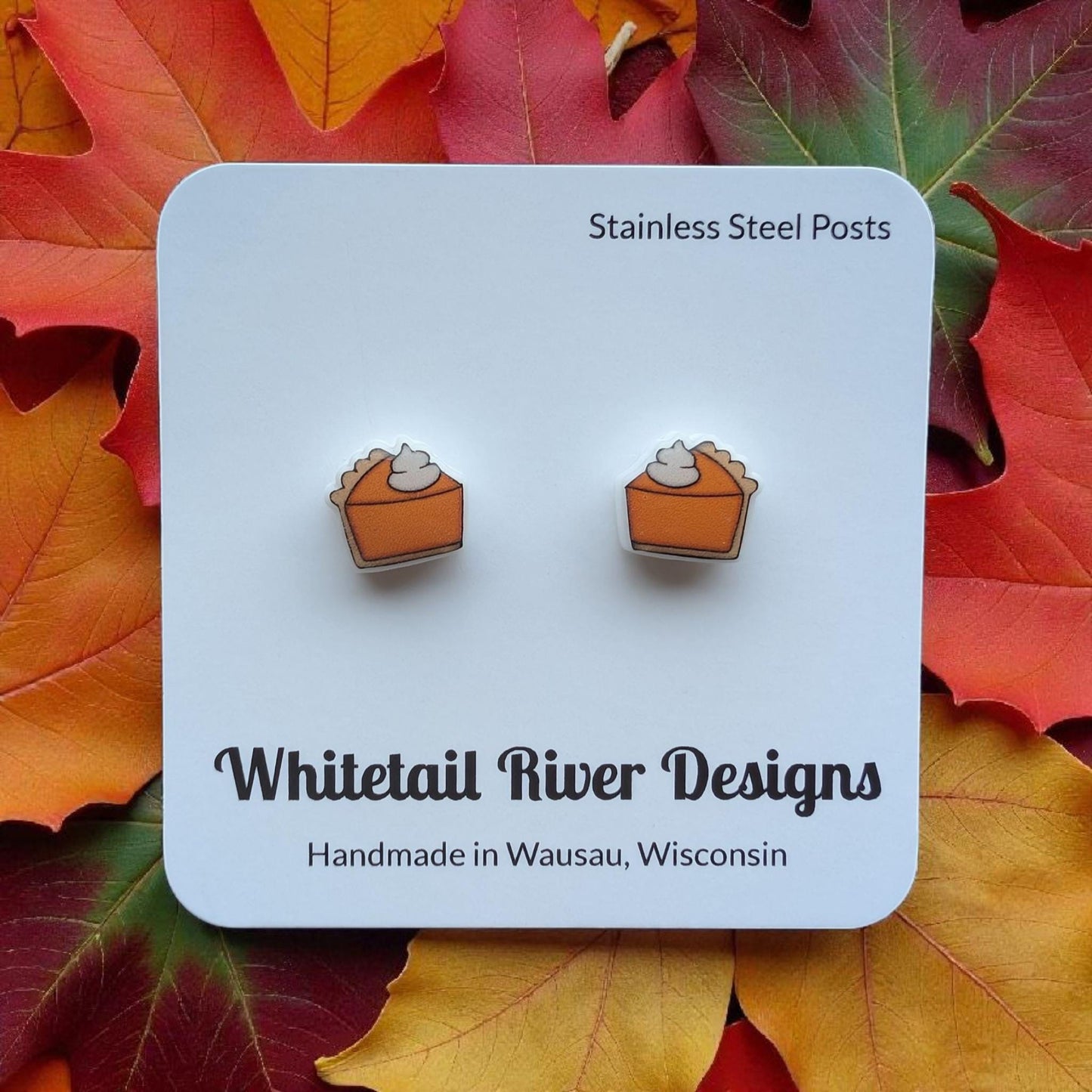 Chunky Pumpkin Pie Stud Earrings with Stainless Steel Posts