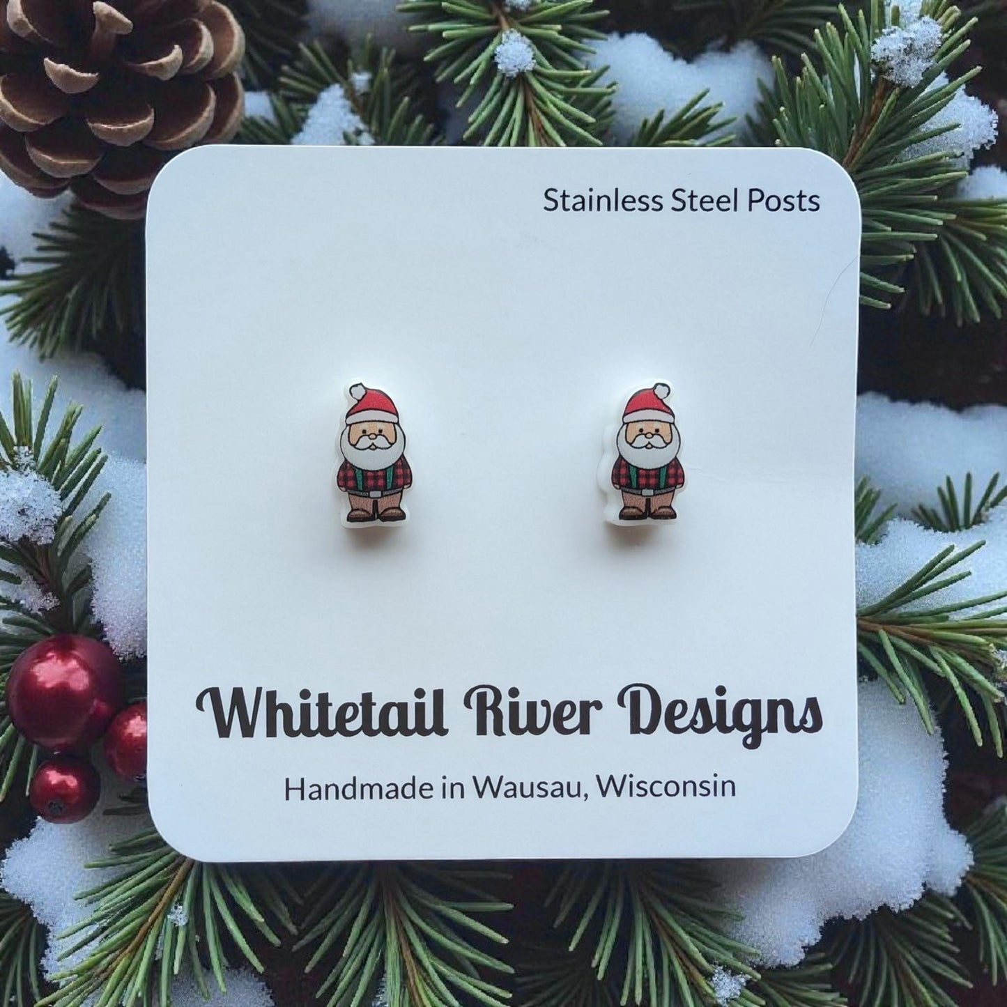 Woodland Santa Acrylic Post Earrings with Stainless Steel Posts