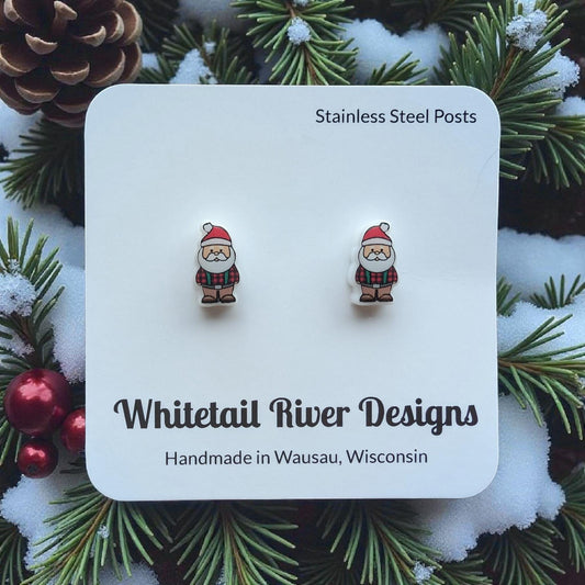 Woodland Santa Acrylic Post Earrings with Stainless Steel Posts