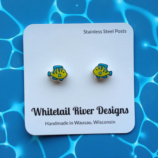 Flounder Fish Acrylic Earrings with Stainless Steel Posts